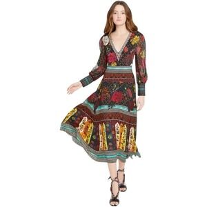 NEW Alice + Olivia Janey V Neck Flare Dress‎ in Mona Multi/Combo $595